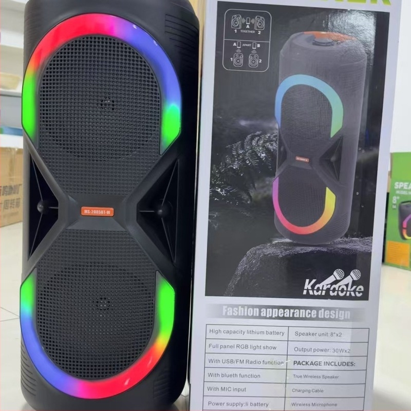 MS-208BT-W Kéthangú Bluetooth hangfal karaoké mikrofonnal, 24W, Bluetooth 5.1, beépített 2000–4000 mAh akkumulátor