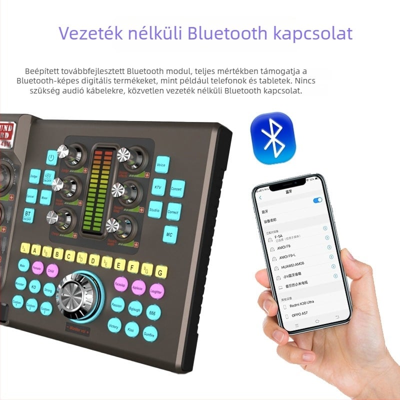 SK80 2-csatornás Bluetooth karaoke hangkártya mobilokra és PC-re – frekvenciatartomány 60 Hz–15 kHz, SNR ≥70 dB
