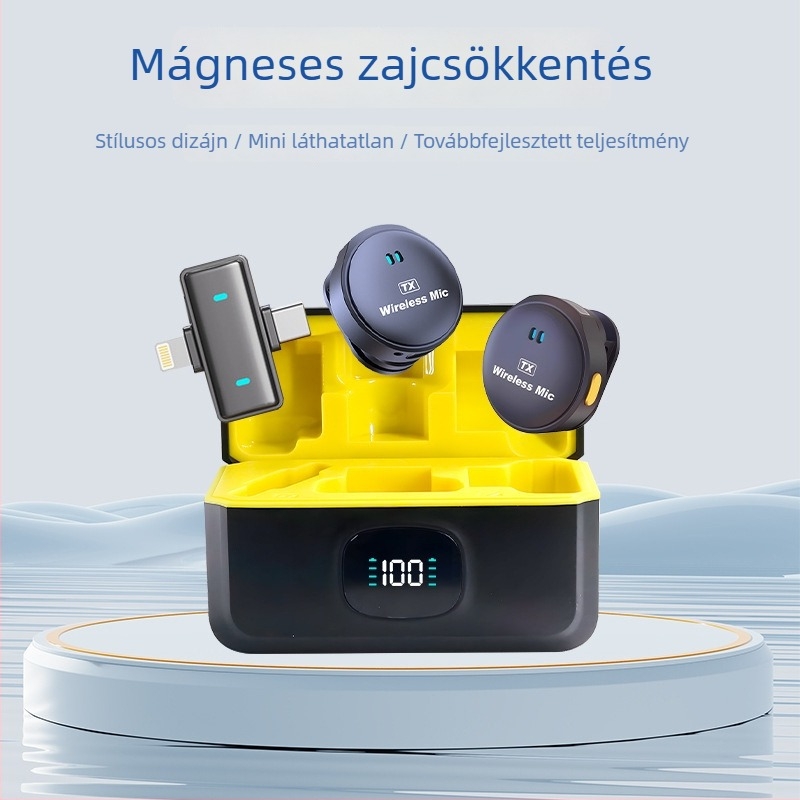 Q9 vezeték nélküli lavalier mikrofon zajcsökkentéssel, Bluetooth, hangkártya, clip-on dupla mikrofon mobil élő közvetítéshez