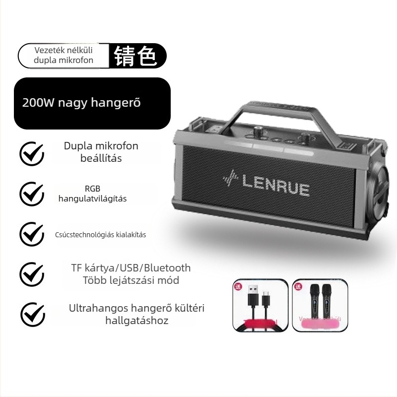 Kültéri karaoke Bluetooth hangszóró mikrofonnal, hosszú üzemidejű akkumulátor, három hangszórós rendszer, Bluetooth 5.3