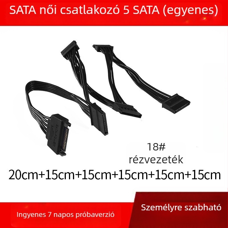Chuangshida SATA tápegység osztó kábel 15Pin, 1→5, adapter, réz vezeték