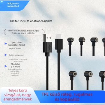 Bent Head mágneses töltőkábel POGO PIN csatlakozóval, rövidzárlat elleni védelemmel, körkörös férfi–női csatlakozó pár, 3.0 interfész