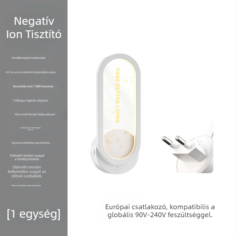 Fürdőszobai légtisztító negatív ionokkal, szagtalanítás és formaldehid eltávolítás, csendes üzemmód és csillagos hangulatvilágítás