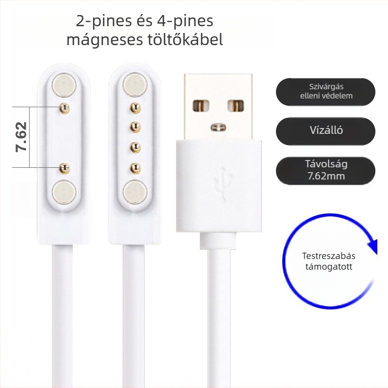 Okosóra mágneses töltőkábel, USB, 4 tű, 7,62 mm, adatvonal