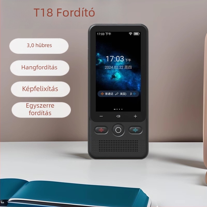 Hordozható intelligens beszédfordító Android OS-sel, Bluetooth, 10 m vezeték nélküli hatótávolság, 1500 mAh akkumulátor, érintőképernyő + fizikai gombok, Modell T18