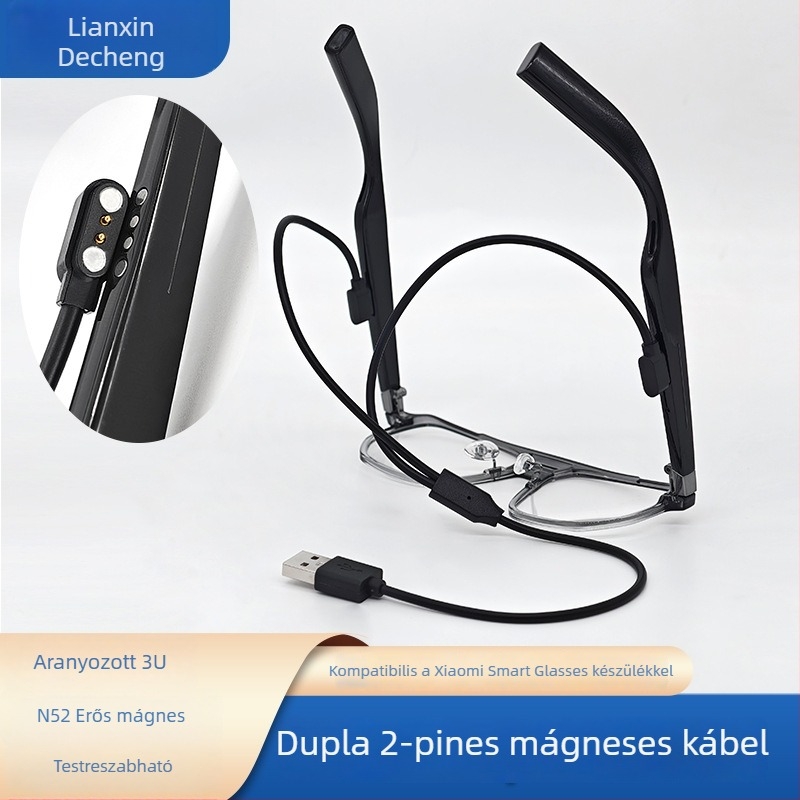 2-pontos mágneses USB töltőkábel okos szemüvegekhez, kettős kimenet, 2,54 mm érintkezési pitch