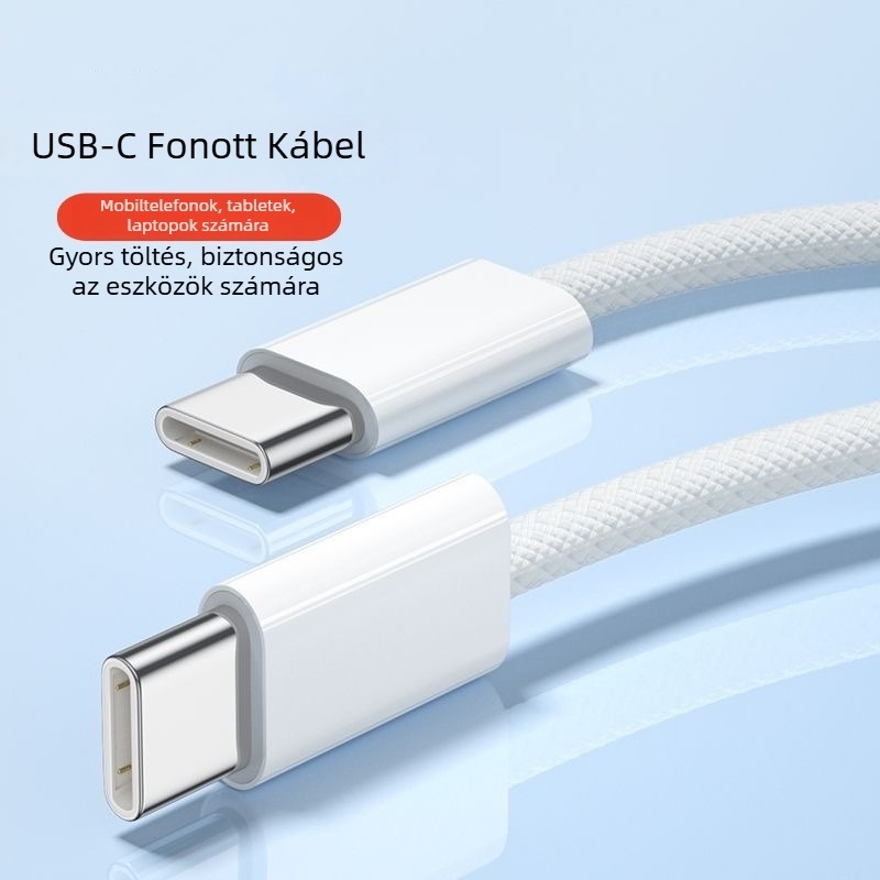 Apple-kompatibilis USB-C kötött töltőkábel iPhone 15/16-höz, gyors töltés, 60W, 3C-hitelesített