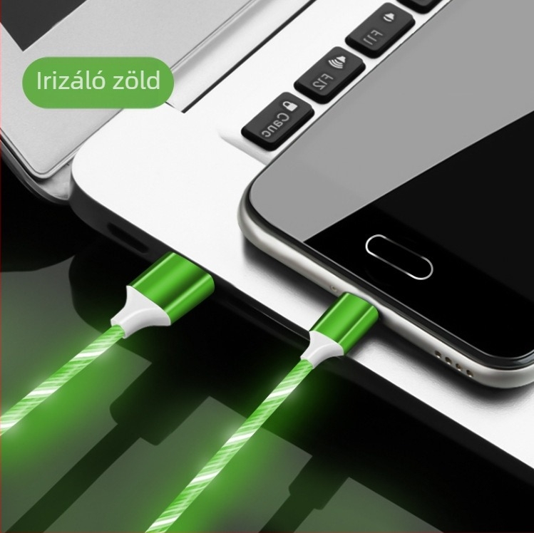 Fémes fénycsóvás adatkábel USB-C-hez iPhone-hoz és Androidhoz, szilikonból, 1 m hosszú, 2,4 A gyors töltés, intelligens automatikus kikapcsolás, kék