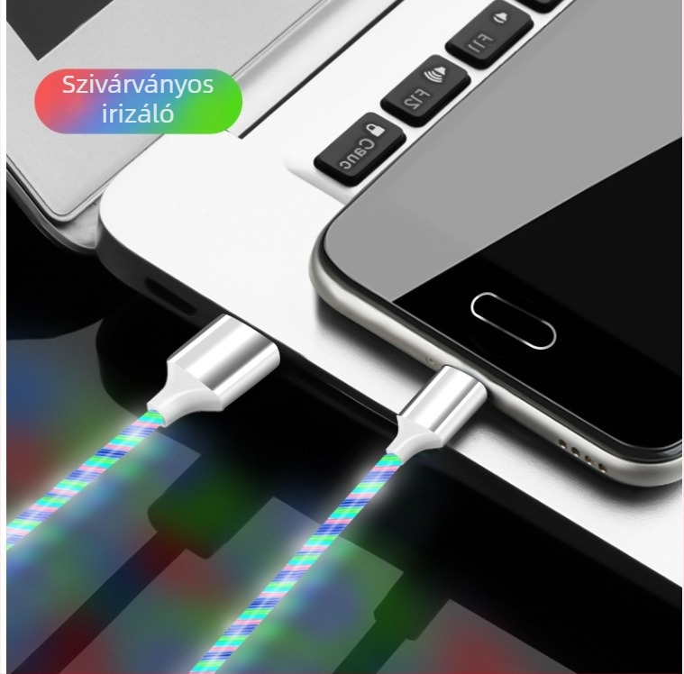Fémes fénycsóvás adatkábel USB-C-hez iPhone-hoz és Androidhoz, szilikonból, 1 m hosszú, 2,4 A gyors töltés, intelligens automatikus kikapcsolás, kék