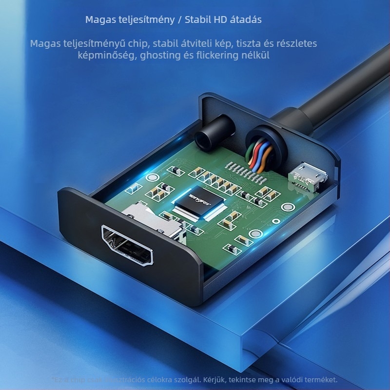 VGA–HDMI adapter hanggal PC-től a monitorra, réz vezető, nikkelezett bevonat