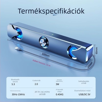 Asztali Bluetooth hangszóró mikrofonnal, 2.0 csatornás, 3W, USB interfész PC-hez