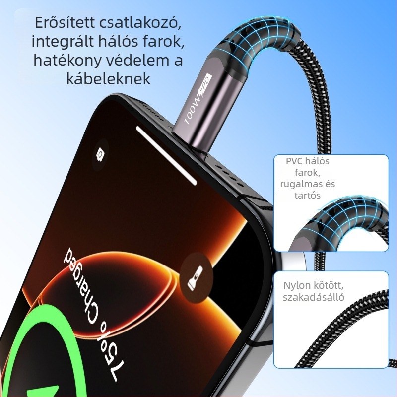 Type-C–to–Type-C USB 3.2 adatkábbel 20Gbps átvitellel, 100W PD gyorstöltés, kiváló teljesítményű chip