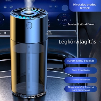 S10 autóba szerelt párásító és levegőtisztító illatosító difúzor — víztartály 0,5–1 L, USB/autós tápegység, több mint 3 párásító kimenet, zaj 36 dB alatt, teljesítmény 5 W