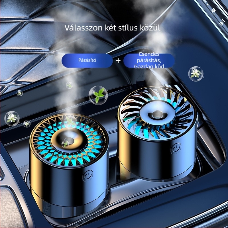 S10 autóba szerelt párásító és levegőtisztító illatosító difúzor — víztartály 0,5–1 L, USB/autós tápegység, több mint 3 párásító kimenet, zaj 36 dB alatt, teljesítmény 5 W