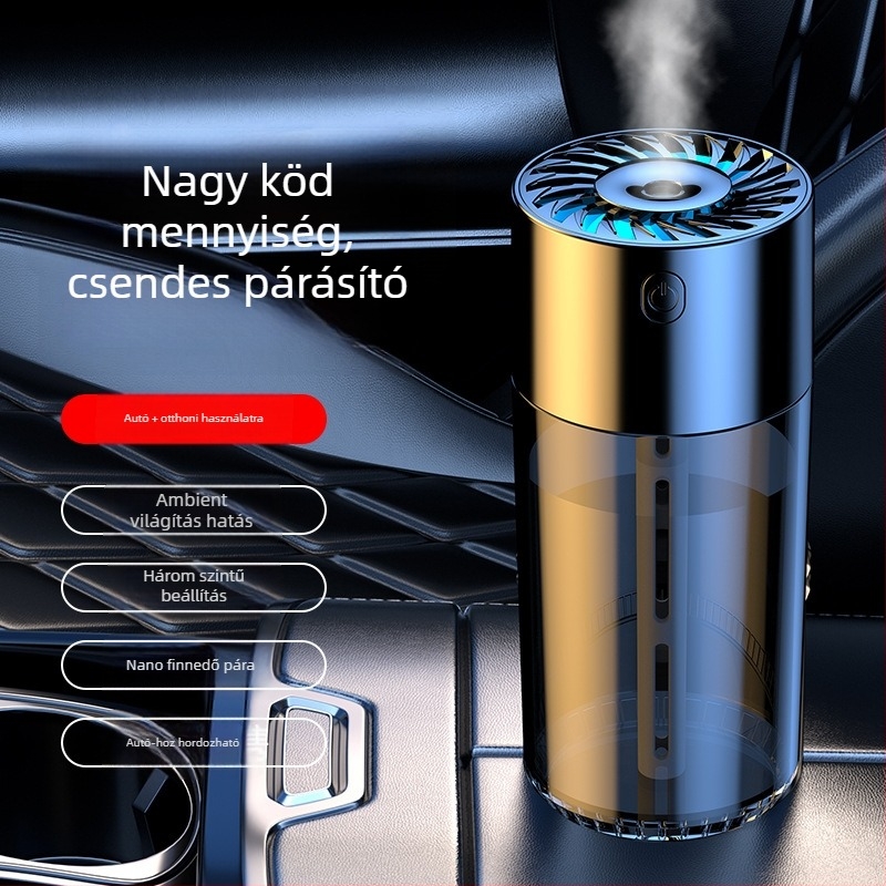 S10 autóba szerelt párásító és levegőtisztító illatosító difúzor — víztartály 0,5–1 L, USB/autós tápegység, több mint 3 párásító kimenet, zaj 36 dB alatt, teljesítmény 5 W