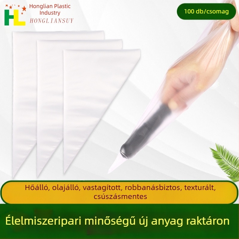 Vastagított élelmiszer-minőségű egyszer használatos tortadíszítő zsák bébiételekhez és sütéshez; háromszög alakú krém- és glazúrnyomó zsák