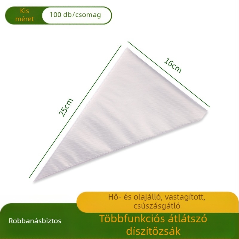 Vastagított élelmiszer-minőségű egyszer használatos tortadíszítő zsák bébiételekhez és sütéshez; háromszög alakú krém- és glazúrnyomó zsák