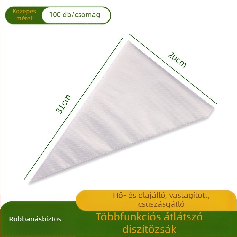 Vastagított élelmiszer-minőségű egyszer használatos tortadíszítő zsák bébiételekhez és sütéshez; háromszög alakú krém- és glazúrnyomó zsák
