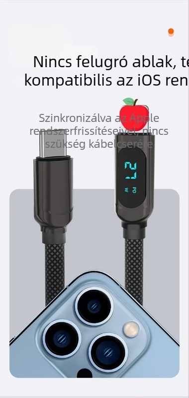 PD USB-C adatkábel kettős Type-C csatlakozóval, 27W gyors töltés digitális kijelzővel, több készülékkel kompatibilis