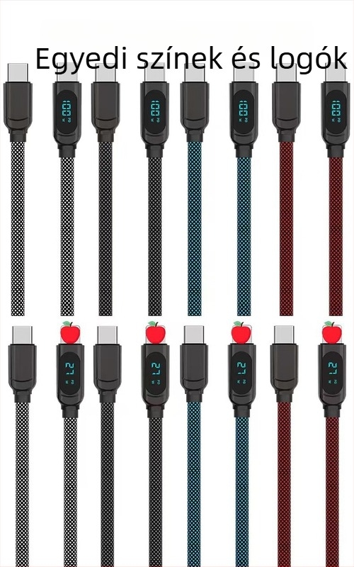 PD USB-C adatkábel kettős Type-C csatlakozóval, 27W gyors töltés digitális kijelzővel, több készülékkel kompatibilis