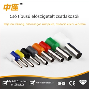 Előszigetelt tűterminál, cső alakú kivitel, réz