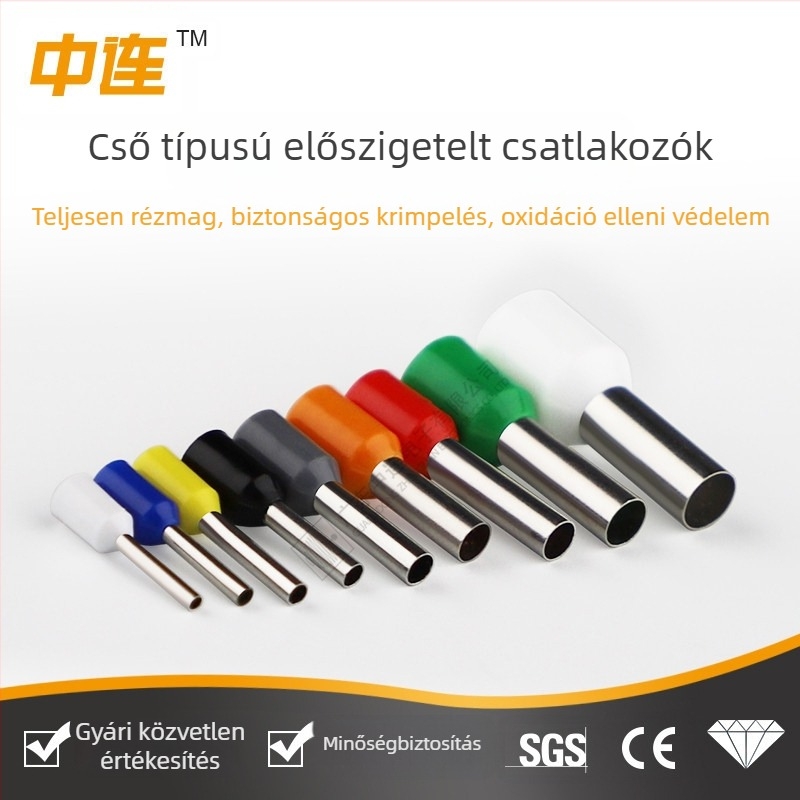 Előszigetelt tűterminál, cső alakú kivitel, réz