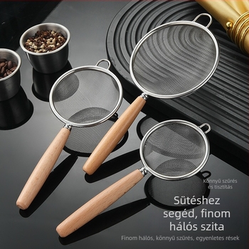 Liszt-szitáló 30-mesh rozsdamentes acélból, fa markolattal, csúszásmentes és hőálló konyhai eszköz
