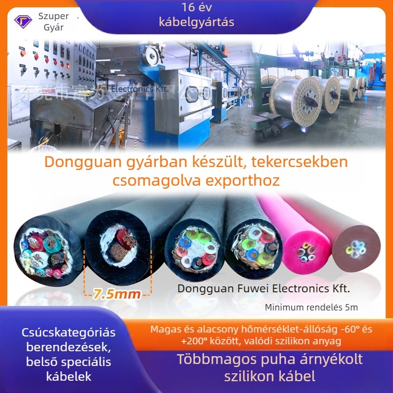 Húzólánckábel, többmagos, lágy szilikon vezető, magas hőmérsékletű, UL tanúsított