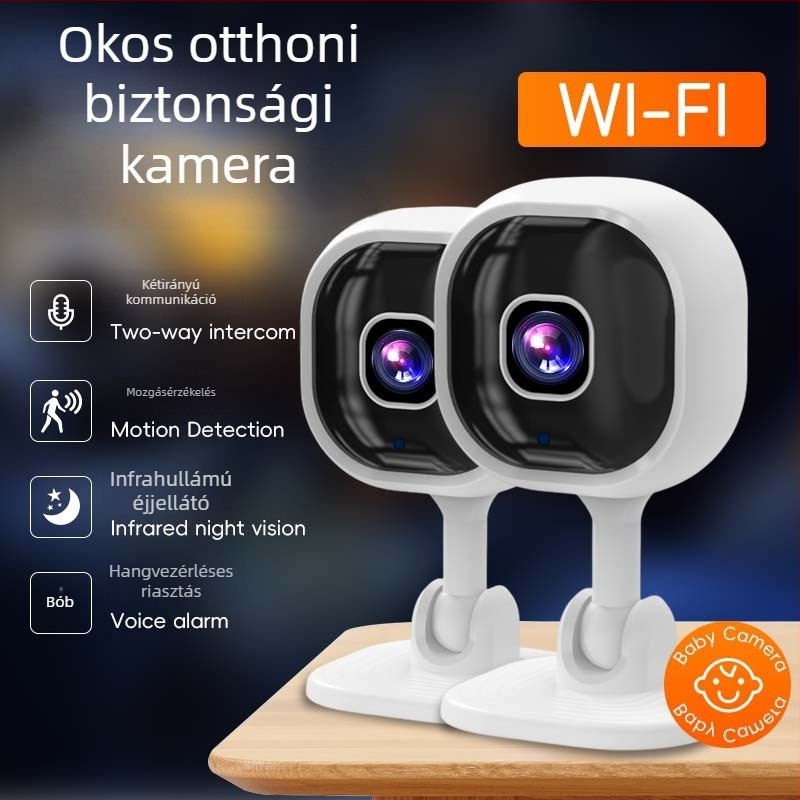 A3 otthoni megfigyelő kamera kétirányú interkommal, HD éjjellátás, TF-kártya tárhely, videó felvétel, mozgásriasztás
