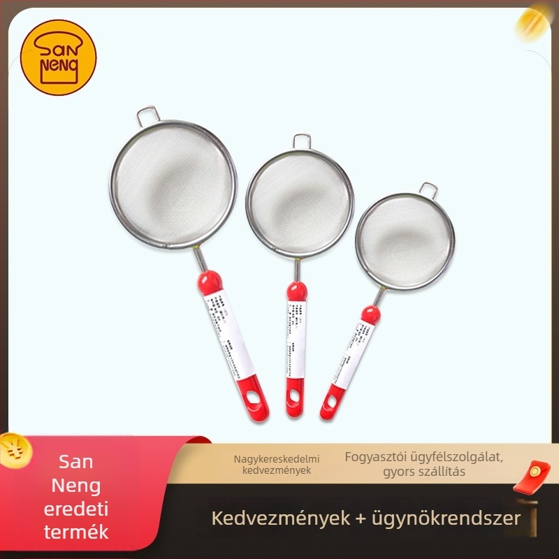 Three functions márkájú porcukor-szita, modellek V309/V310/V311, rozsdamentes acél, kézi használathoz, sütéshez