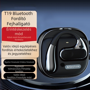 AI intelligens fordítófülhallgató Bluetooth-kapcsolattal, T19, iOS/Android kompatibilitás, 10 m hatótávolság, beszédfordítás, zenelejátszás és hívásfogadás