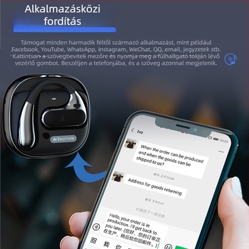 AI intelligens fordítófülhallgató Bluetooth-kapcsolattal, T19, iOS/Android kompatibilitás, 10 m hatótávolság, beszédfordítás, zenelejátszás és hívásfogadás