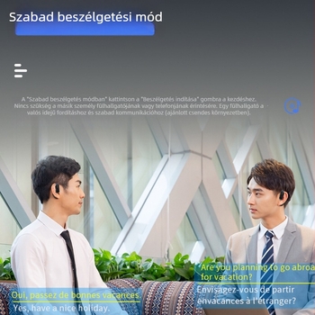 AI intelligens fordítófülhallgató Bluetooth-kapcsolattal, T19, iOS/Android kompatibilitás, 10 m hatótávolság, beszédfordítás, zenelejátszás és hívásfogadás