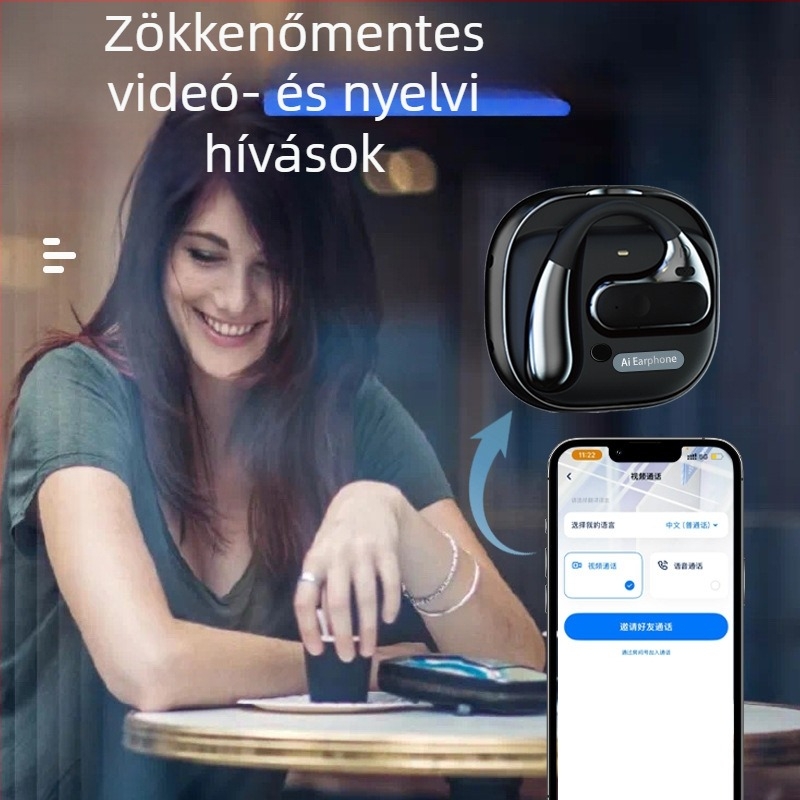 AI intelligens fordítófülhallgató Bluetooth-kapcsolattal, T19, iOS/Android kompatibilitás, 10 m hatótávolság, beszédfordítás, zenelejátszás és hívásfogadás
