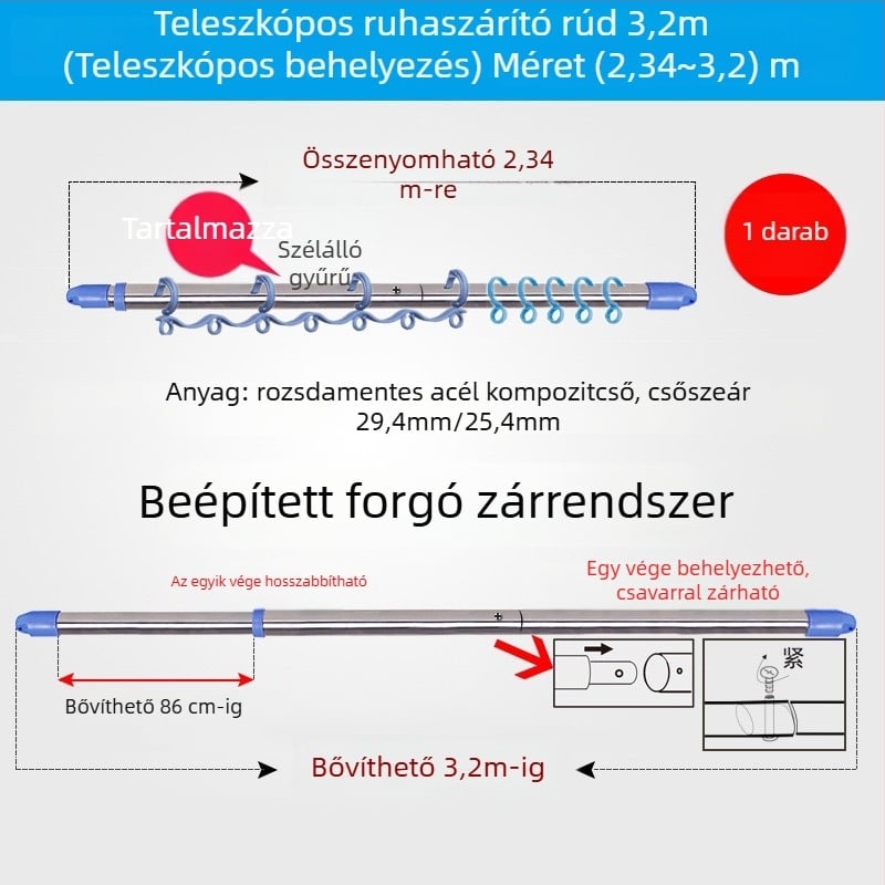 Jia yixin rozsdamentes acél ruhaszárító rúd balkónra, 2024-es bevezetés