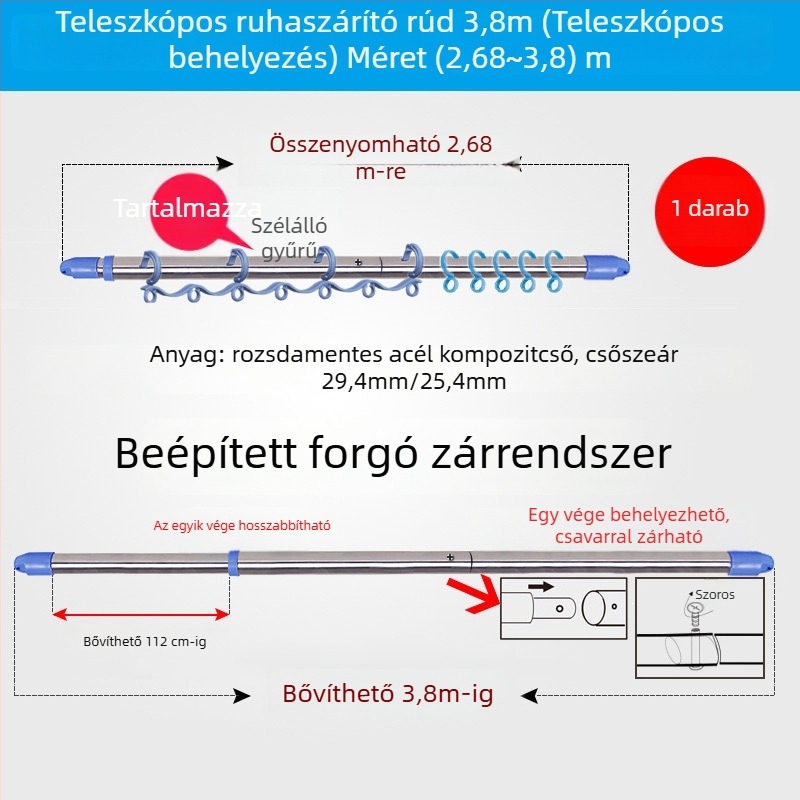 Jia yixin rozsdamentes acél ruhaszárító rúd balkónra, 2024-es bevezetés
