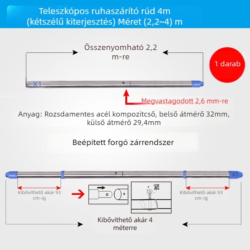 Jia yixin rozsdamentes acél ruhaszárító rúd balkónra, 2024-es bevezetés
