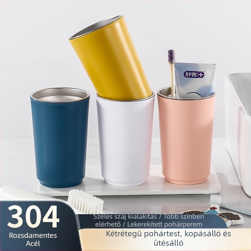 304 rozsdamentes acél belső, külső PP bevonattal rendelkező többfunkciós fürdőszobai pohár, súlya 230 g, logó nyomtatás elérhető