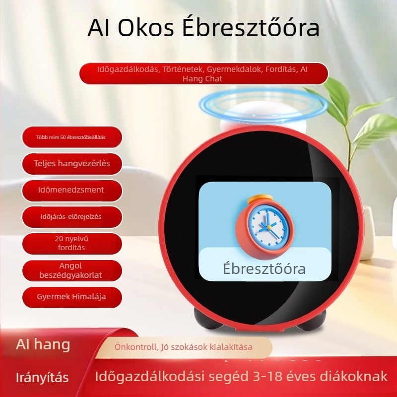 X8 AI okos ébresztőóra diákok számára, hangalapú kérdés-válasz és dialógus robot funkcióval — Wi‑Fi, Bluetooth, ABS