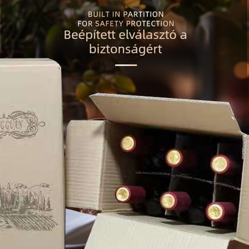 Bor ajándéktok összecsukható kartonból, öt rétegű, szegecsek nélküli kivitel, hullámkartonból, nyomás- és esésálló