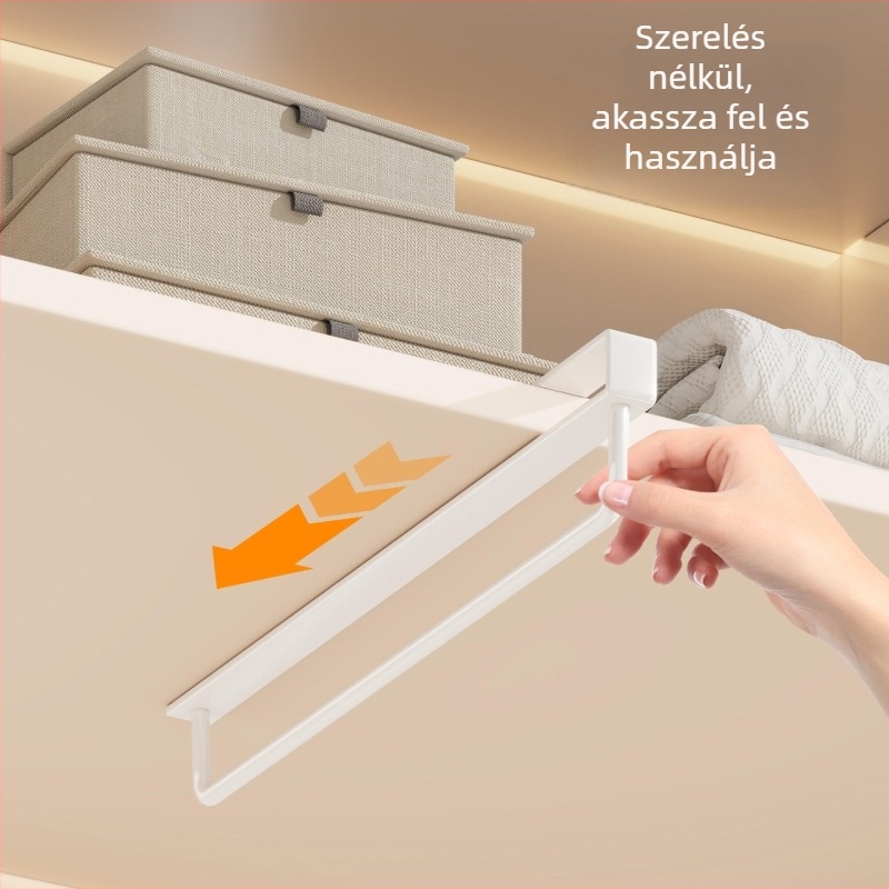 Gardrób akasztó rúd, vízszintes és vertikális sínnel, fúrás nélkül, vasból, modern minimalist stílus