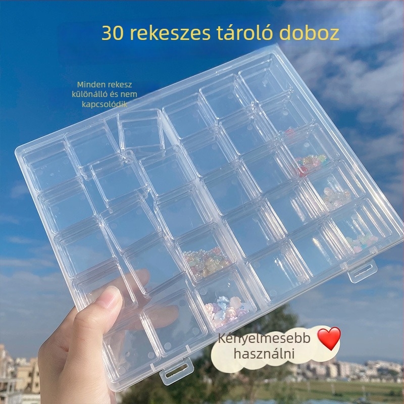 Műanyag körömdíszítő tároló doboz, 30 rekesz