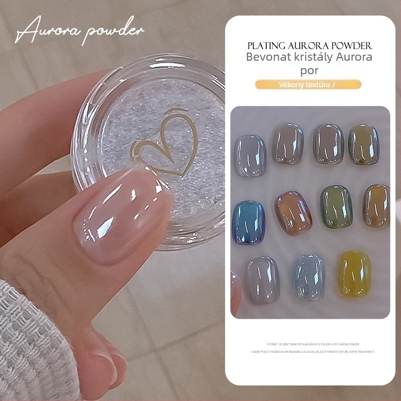 Köröm művészeti por, elektroplattált Aurora, tükrös felület, glitter, hold mintázat, Princess sorozat