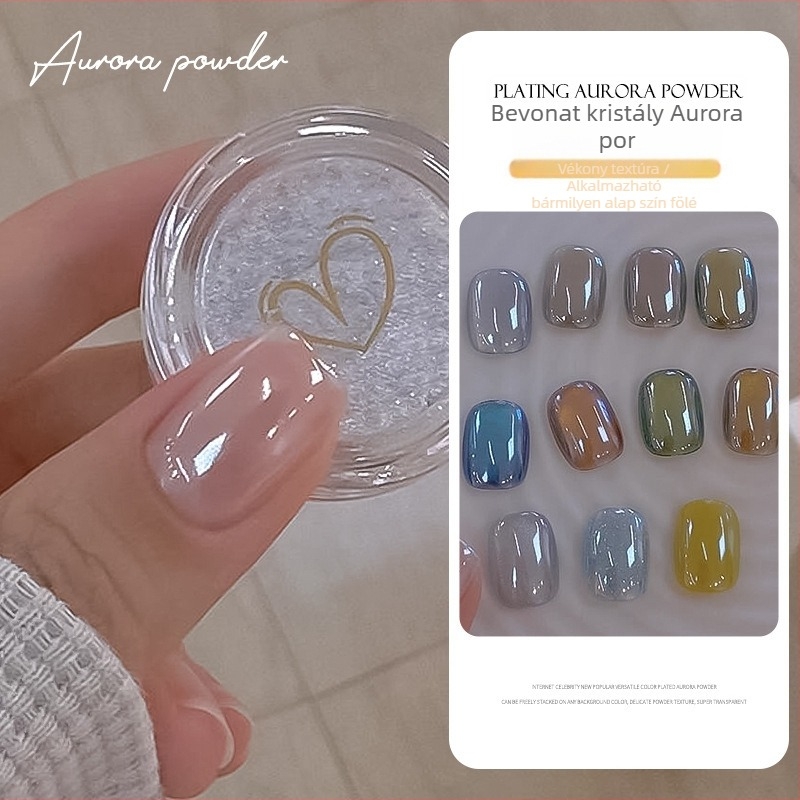 Köröm művészeti por, elektroplattált Aurora, tükrös felület, glitter, hold mintázat, Princess sorozat