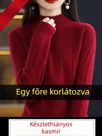 Női gyapjú pulóver kapucnival, vast kötésű, fél magas nyakú, laza szabás, őszi-téli viselet