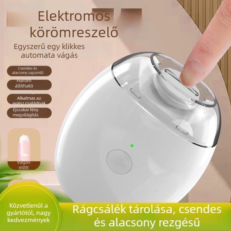 Elektromos körömvágó babáknak, 3–6 éveseknek, USB-töltés, cseppálló, polírozó funkció, anya-baba modell