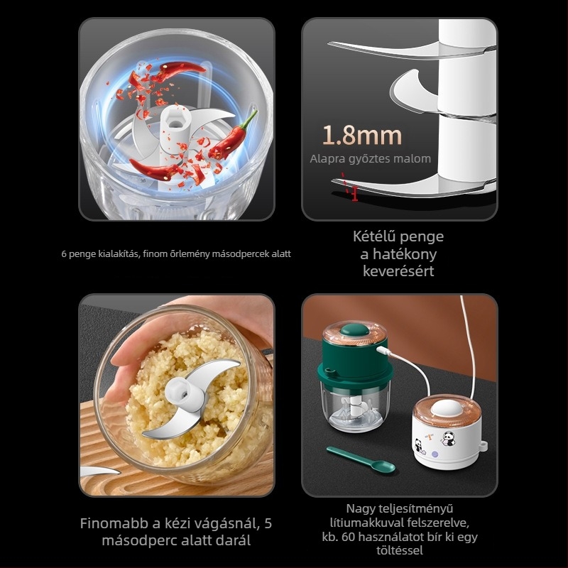 Bosans vezeték nélküli elektromos fokhagyma paszta őrlő, multifunkcionális konyhai készülék, üveg+PP ház.