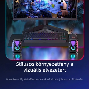 USB asztali hangszórók subwooferrel, 2.0 csatornás, vezetékes PC hang, 2x3W, kijelző nélküli