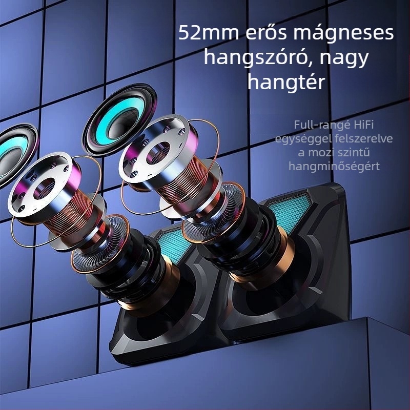 USB asztali hangszórók subwooferrel, 2.0 csatornás, vezetékes PC hang, 2x3W, kijelző nélküli