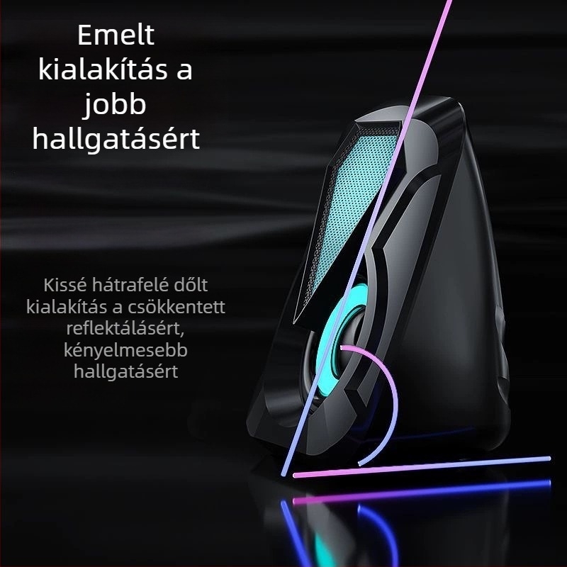 USB asztali hangszórók subwooferrel, 2.0 csatornás, vezetékes PC hang, 2x3W, kijelző nélküli
